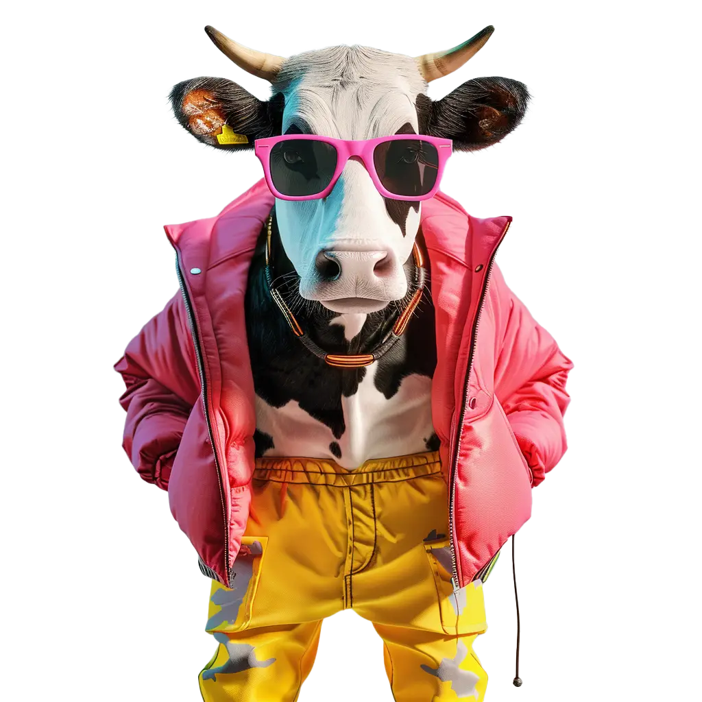 a stylish cow representing trendiness and the cool element of social media