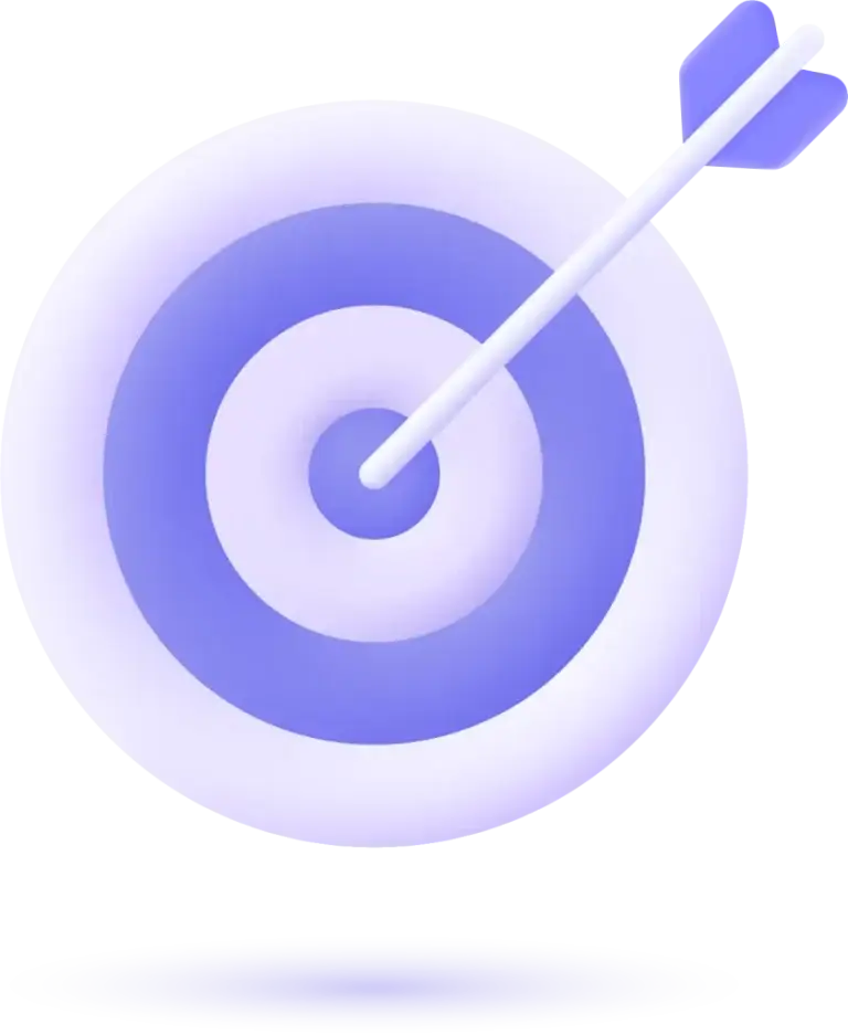 3D illustration of a bullseye and an arrow in the middle