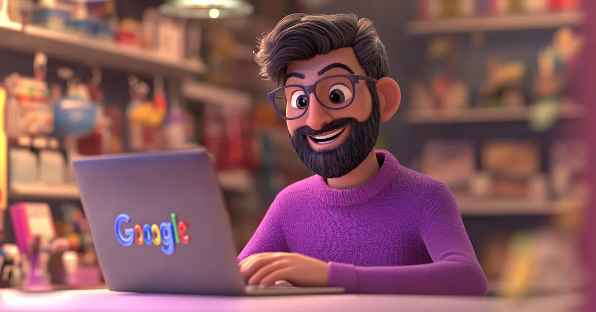 3D image of a middle Eastern small business owner using his laptop to advertise on Google