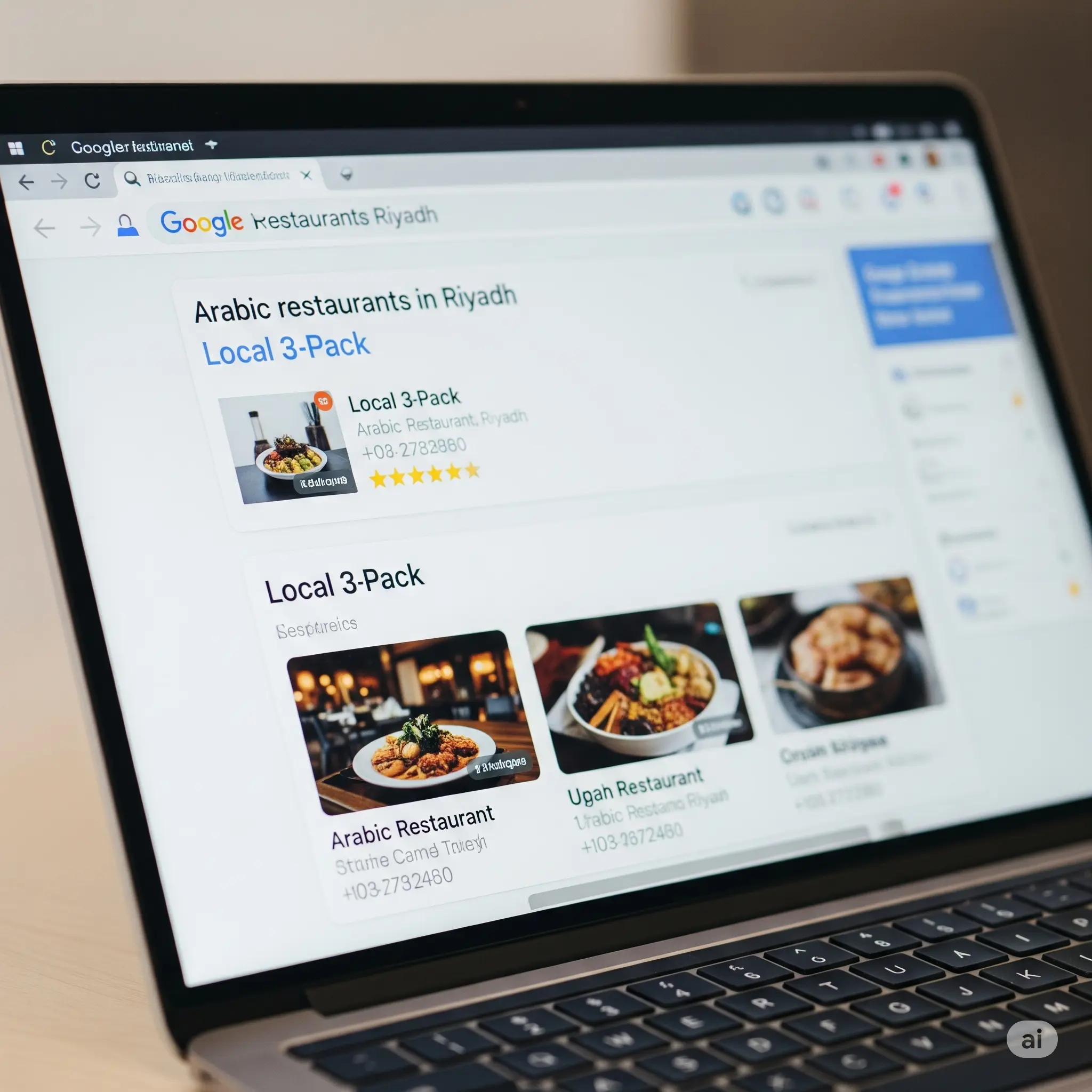 The Local 3-Pack results for 'arabic restaurants in Riyadh' showing the goal of this local SEO guide