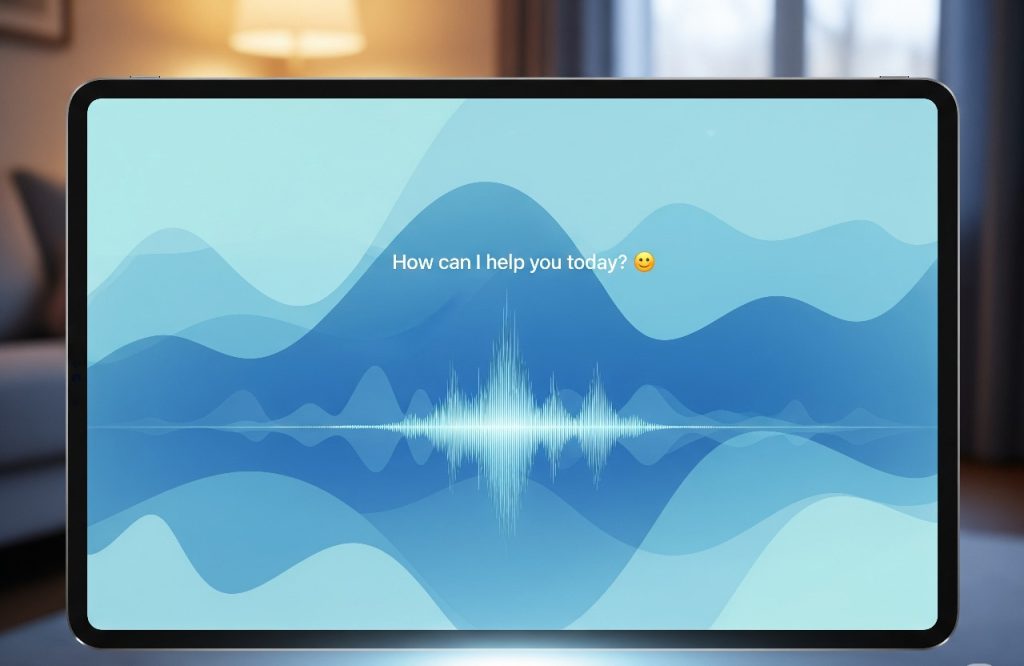 I voice assistant interface on a tablet