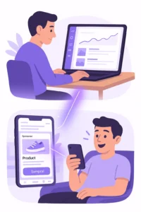 an illustration of 2 users using Social Media to maximise their potential