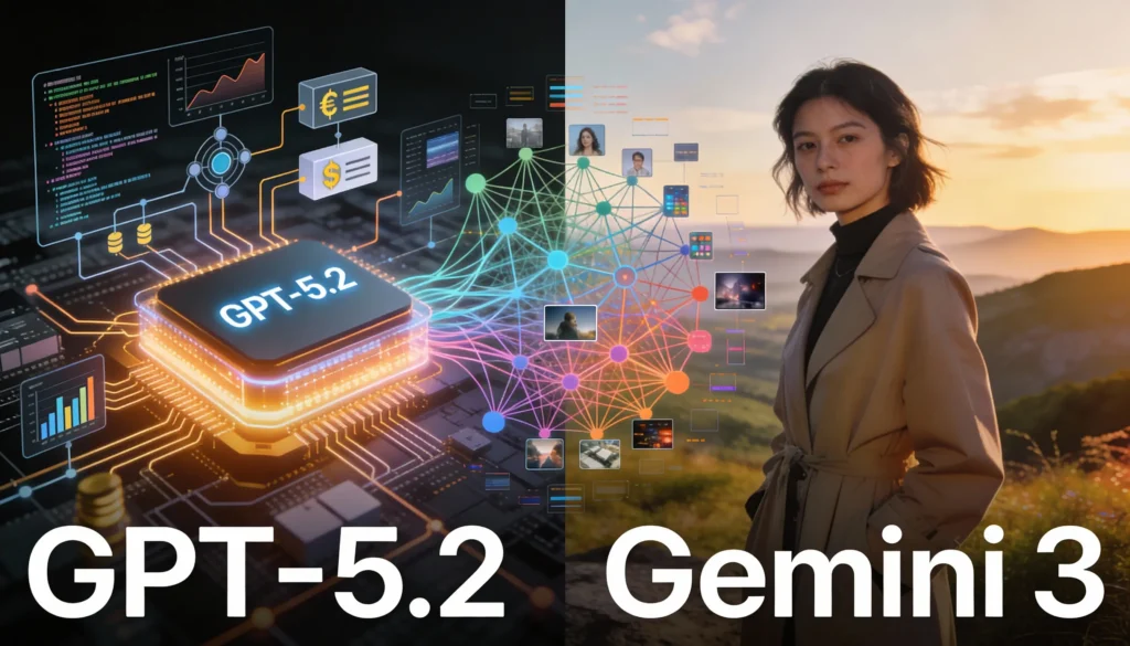 GPT-5.2 vs Gemini 3 comparison showing agentic AI workflows, deep reasoning, and enterprise automation
