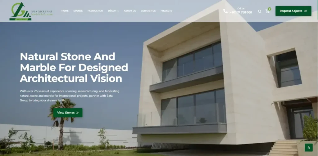 Image of Digital Marketing client Safa Group's website homepage